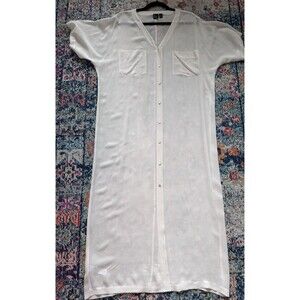 Eileen‎ Fisher Project Ivory Silk Georgette Sheer long Shirt Dress Med Lagenlook